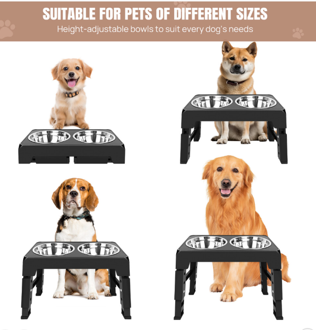 Raised Dog Bowl Stand Height-Adjustable Elevated Feeder