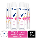 Sure Women Antiperspirant Deodorant, Bright Bouquet, 6 Pack Of 150ml