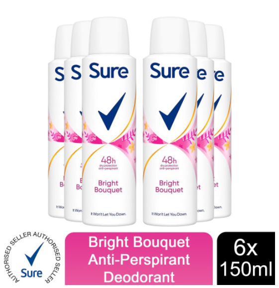 Sure Women Antiperspirant Deodorant, Bright Bouquet, 6 Pack Of 150ml