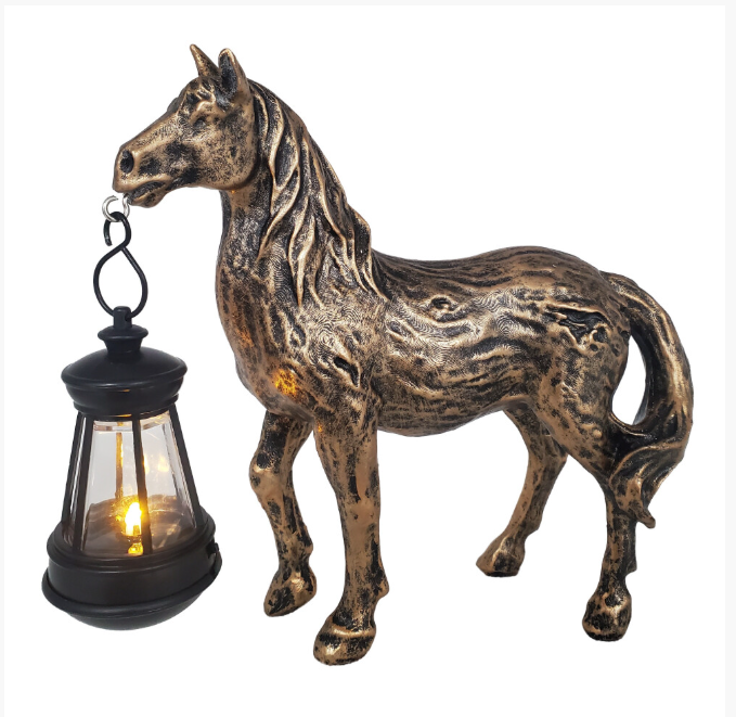 Vintage Bronze Horse Lantern Décor - Solar-Powered, Resin Crafted