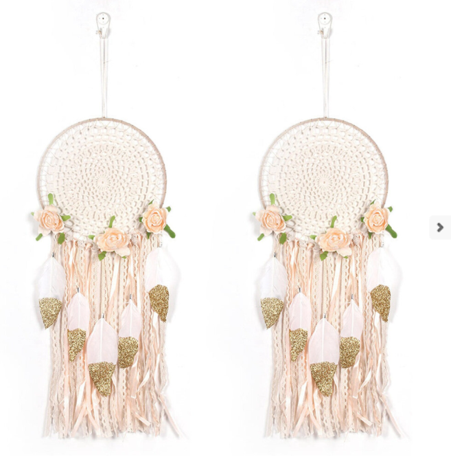 2X Woven Flower Feathers Dreamcatcher Boho Macrame Hanging Dream Catcher