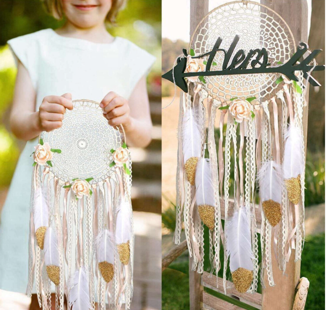 2X Woven Flower Feathers Dreamcatcher Boho Macrame Hanging Dream Catcher