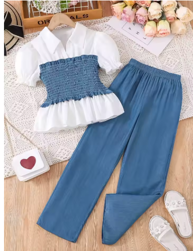 Girls' Smocked Top & Trousers Co-Ord Set