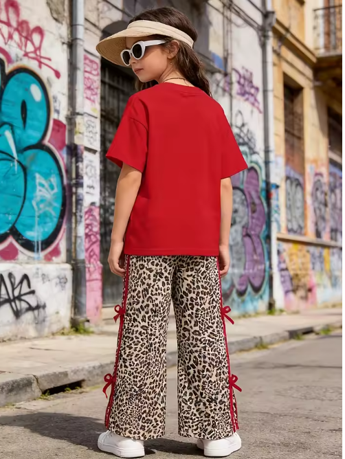 Girls' Leopard Print Bow Co-Ord Set