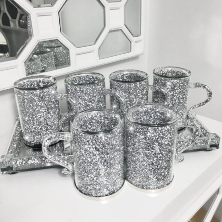 Crushed Diamond Crystal-Filled Mugs, Set of 6