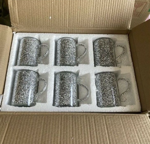 Crushed Diamond Crystal-Filled Mugs, Set of 6