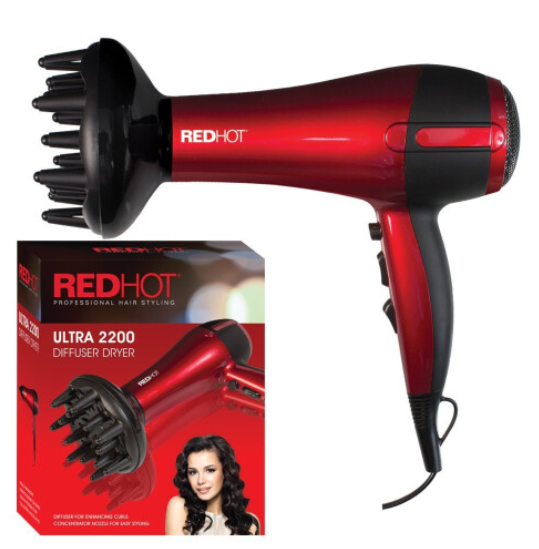 Red Hot Ultra 2200W Professional Hair Dryer With Diffuser