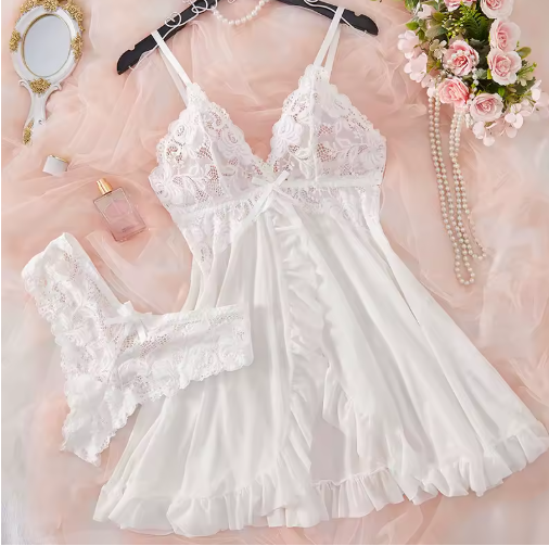Suspender Suit Summer Ultra-thin Nightgown Lace Thong Sets