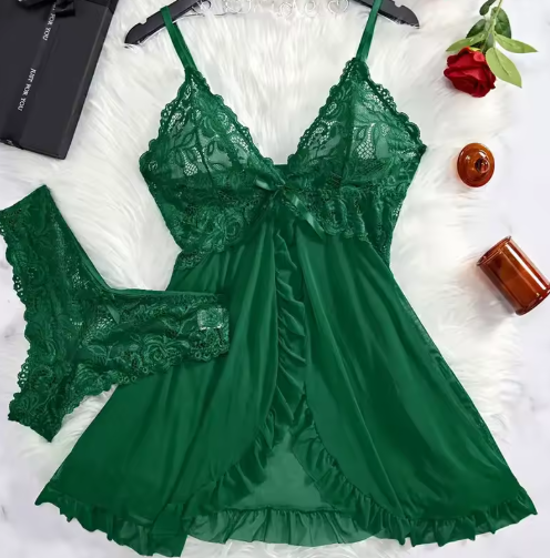 Suspender Suit Summer Ultra-thin Nightgown Lace Thong Sets