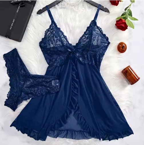 Suspender Suit Summer Ultra-thin Nightgown Lace Thong Sets