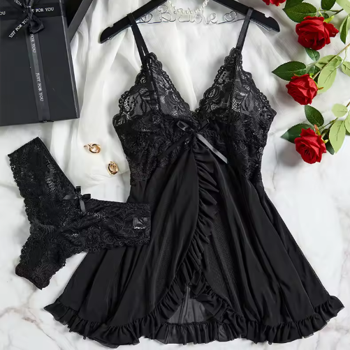 Suspender Suit Summer Ultra-thin Nightgown Lace Thong Sets
