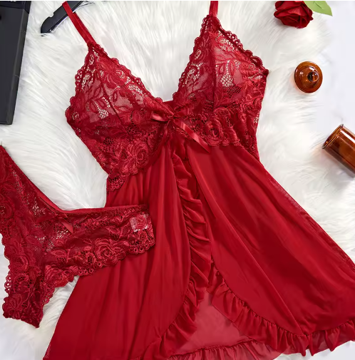 Suspender Suit Summer Ultra-thin Nightgown Lace Thong Sets