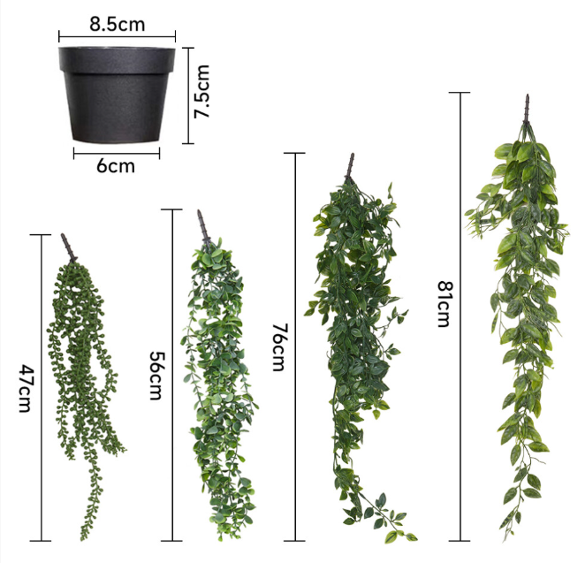 Set of 4 Artificial Hanging Plants with Pots