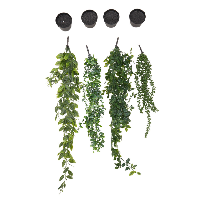 Set of 4 Artificial Hanging Plants with Pots