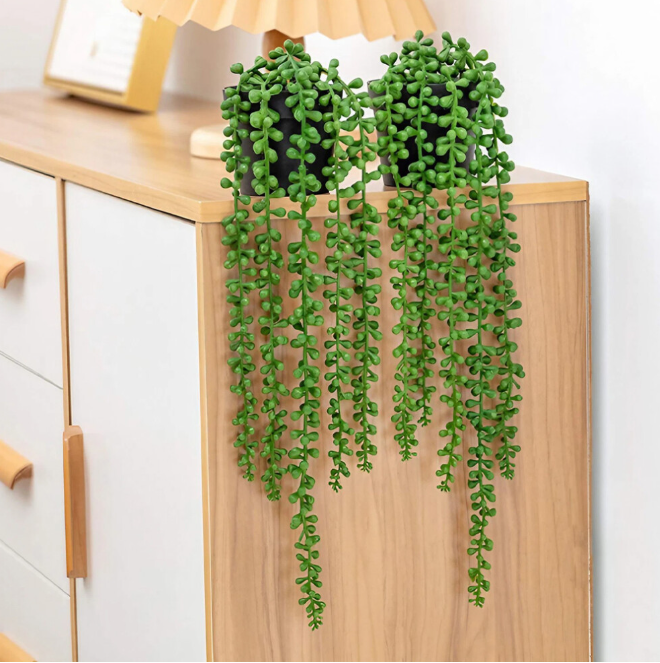 Set of 4 Artificial Hanging Plants with Pots