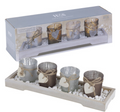 Home Décor 4 Tea Light Holders Wood Tray Decorative Stones Gift Set