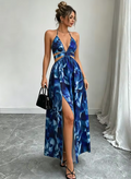 Blue Floral Cut-Out Maxi Dress