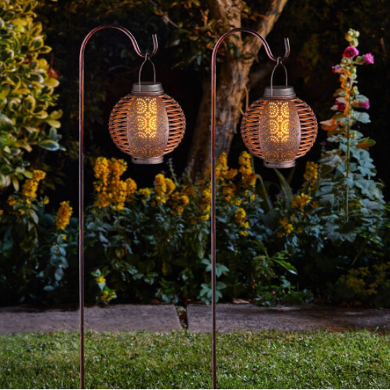 2 Pack Solar Power LED Realistic Flame Lantern Stake Lights