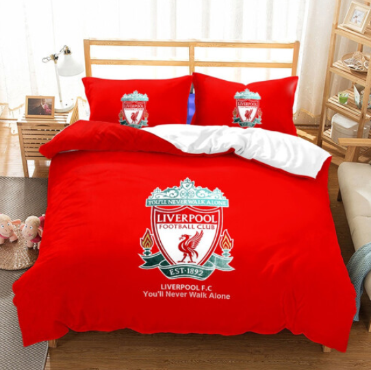 (Liverpool) Logo Team Soccer Double 3 Piece Bedding Set