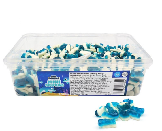 Candy Realms Mini Dolphins 1.02KG Tub- Gummy Sweets