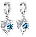 Classic 925 Sterling Silver Fish Dolphin Colourful Zircon Hoop Earrings