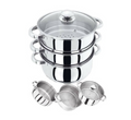 3-TIER- 22CM INDUCTION HOB STAINLESS STEEL STEAMER POT PAN COOKER SET GLASS LID