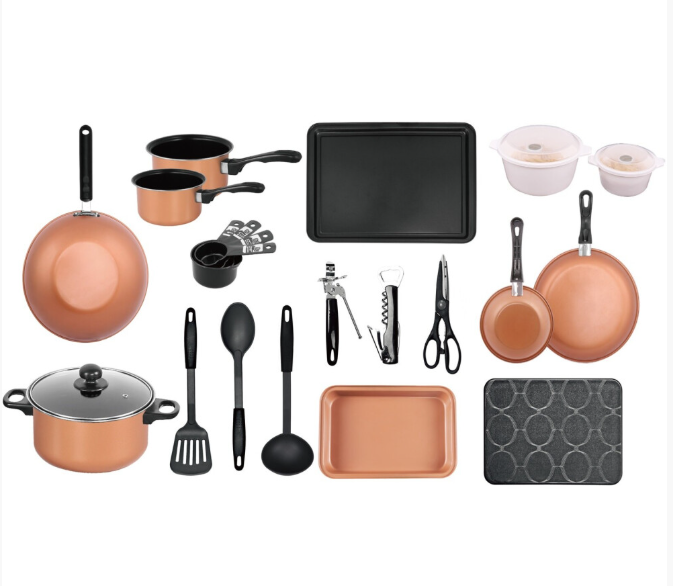 Copper 21-Piece Kitchen Starter Set: Pots, Pans, Bakeware & Utensils