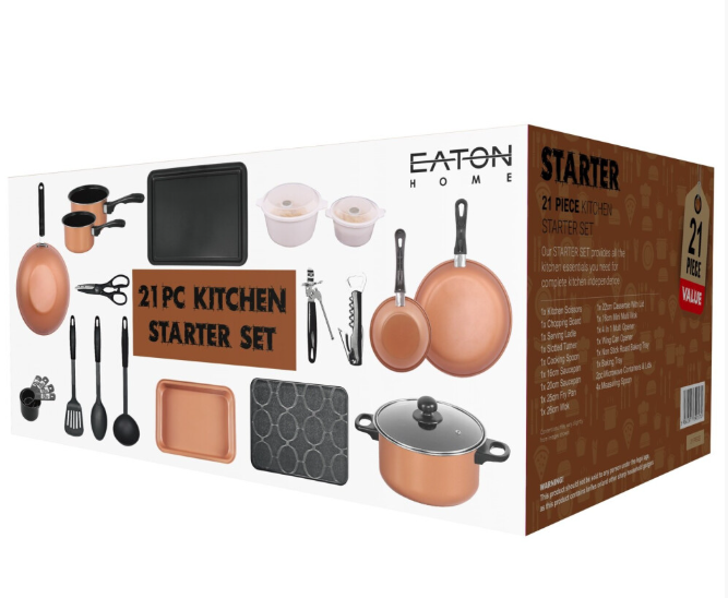 Copper 21-Piece Kitchen Starter Set: Pots, Pans, Bakeware & Utensils