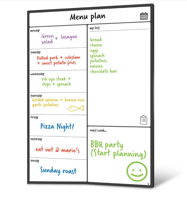 Magnetic Whiteboard Fridge Calendar Meal Planner and Shopping List White Board