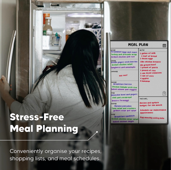 Magnetic Whiteboard Fridge Calendar Meal Planner and Shopping List White Board