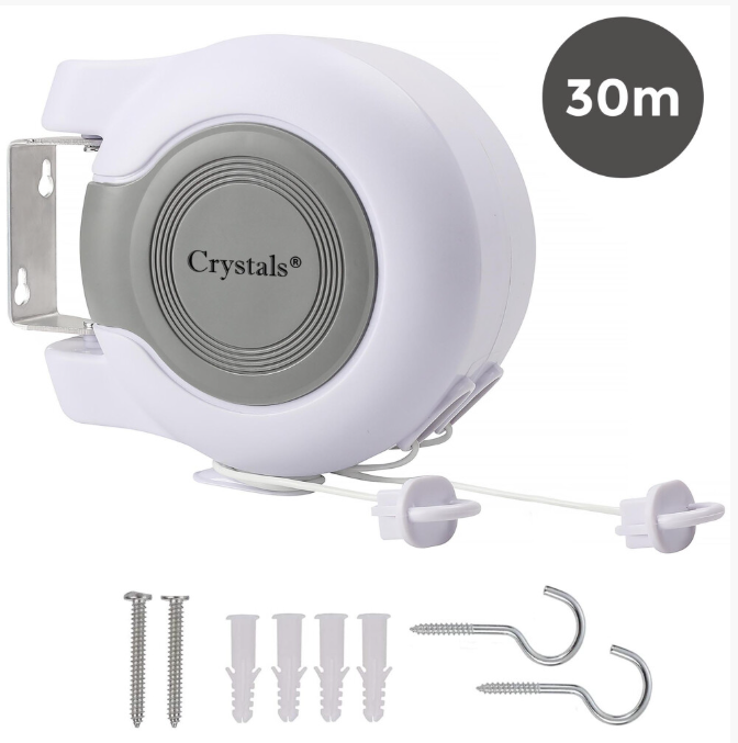 30m Retractable Clothes Reel Double Washing Line Wall Mounted Outdoor