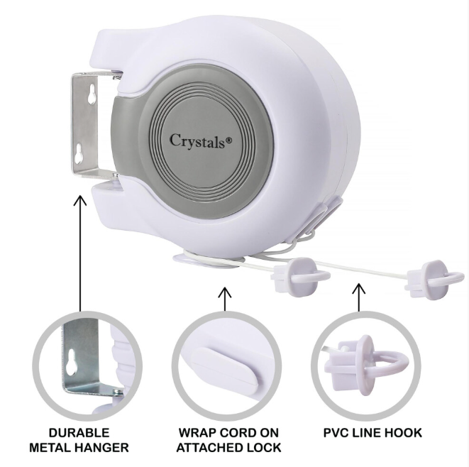 30m Retractable Clothes Reel Double Washing Line Wall Mounted Outdoor