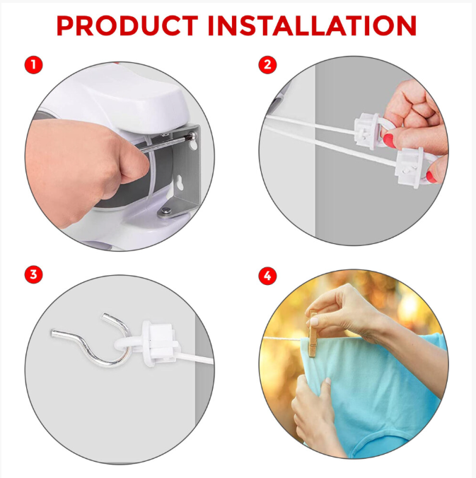 30m Retractable Clothes Reel Double Washing Line Wall Mounted Outdoor
