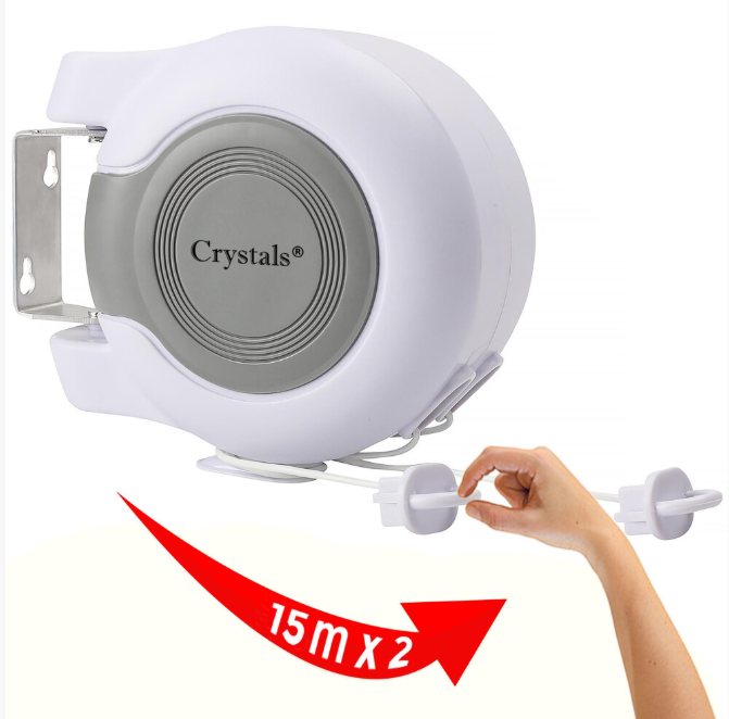 30m Retractable Clothes Reel Double Washing Line Wall Mounted Outdoor