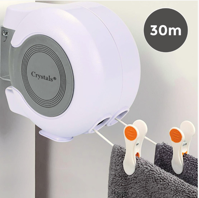 30m Retractable Clothes Reel Double Washing Line Wall Mounted Outdoor
