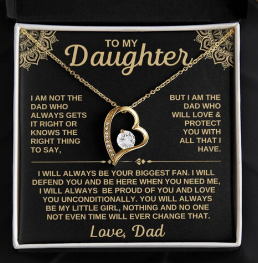 To My Daughter Beautiful Heart Necklace Gift - Love Dad