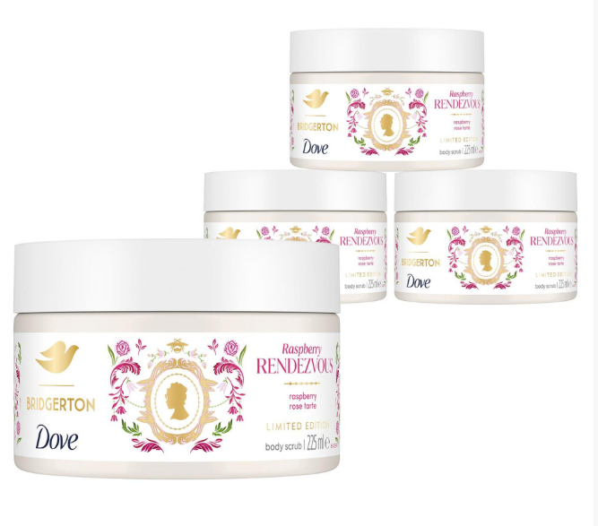 Dove Bridgerton Limited Edition Body Scrub Raspberry Exfoliator 225ml, 4pk