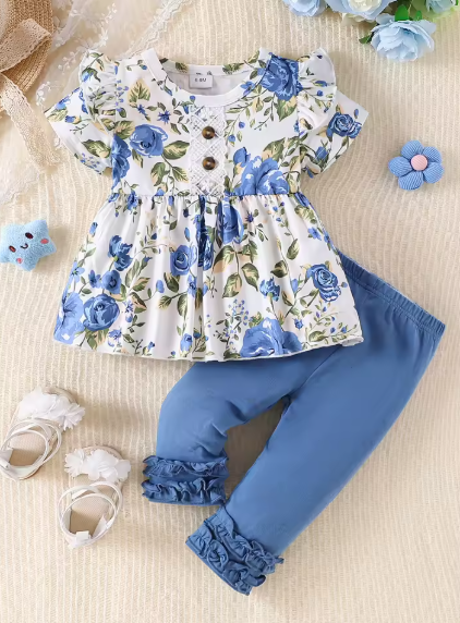 Girls Floral Ruffle Outfit Set