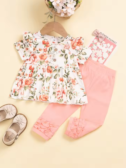 Girls Floral Ruffle Outfit Set