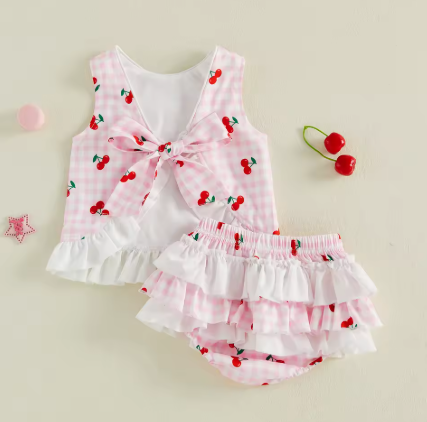 Baby Girls Cherry Ruffle Summer Outfit Set