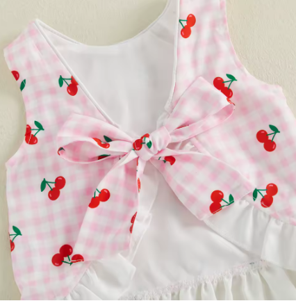 Baby Girls Cherry Ruffle Summer Outfit Set