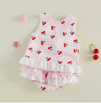 Baby Girls Cherry Ruffle Summer Outfit Set