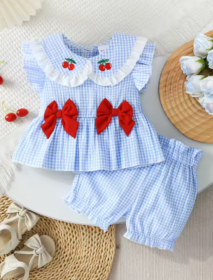 Baby Girls Cherry Bow Gingham Summer Set