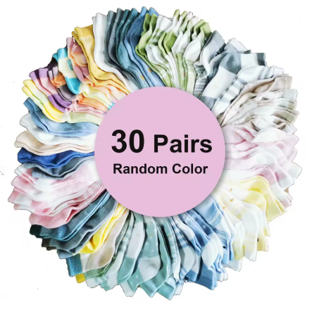 30 Pairs Kids Ankle Socks – Random Colours & Designs