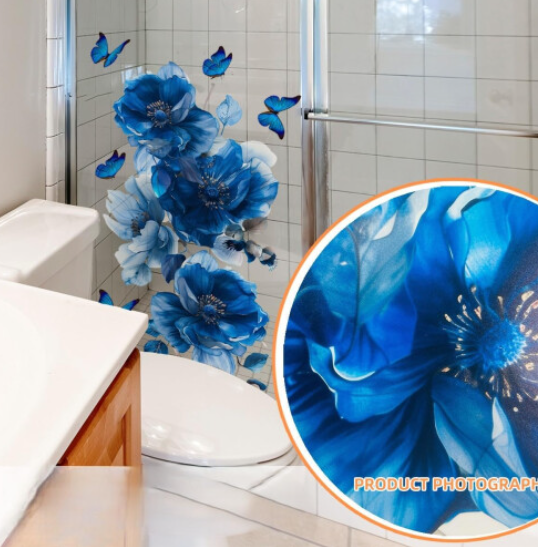 Blue Flowers Wall Decals, Butterflies Floral Stickers