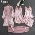 5pcs Women Lace Satin Silk Pyjamas Set
