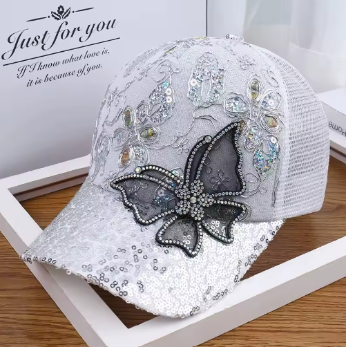 Sparkly Butterfly Sequin Baseball Cap