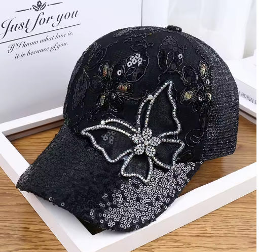 Sparkly Butterfly Sequin Baseball Cap