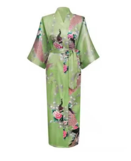 Luxury Peacock Satin Kimono Robe