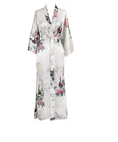 Luxury Peacock Satin Kimono Robe